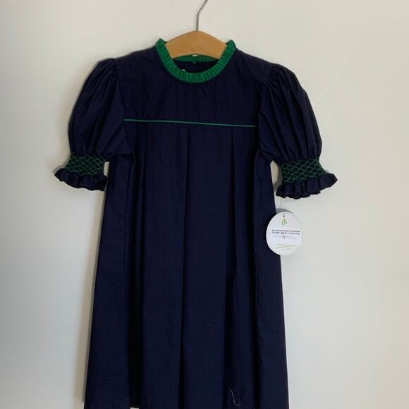 Zuccini Kids Green‎ Bow Josephine Dress- navy Broadcloth 8 - Picture 1 of 5